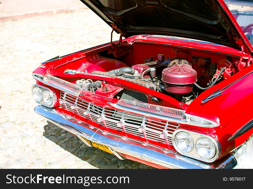 Red Car In Cuba