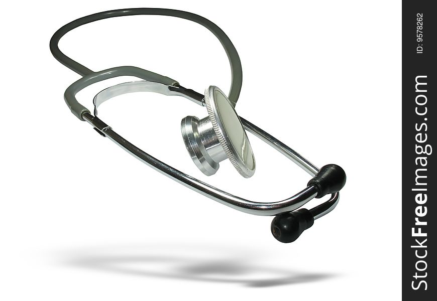 Medical stethoscope with shadow isolated over white background