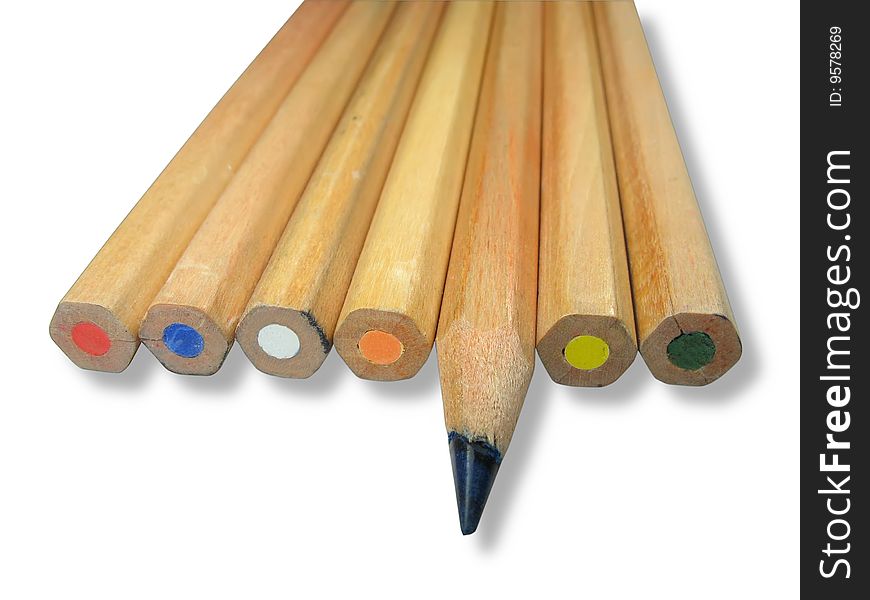 Wooden Color Pencils With Shadow Isolated