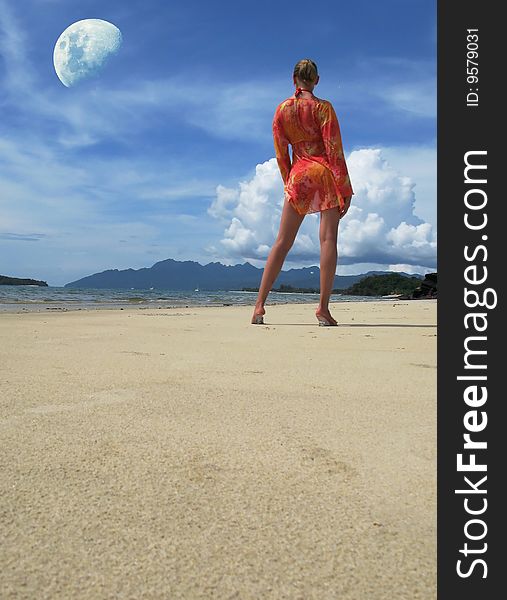 Young woman on a beach of Langkawi