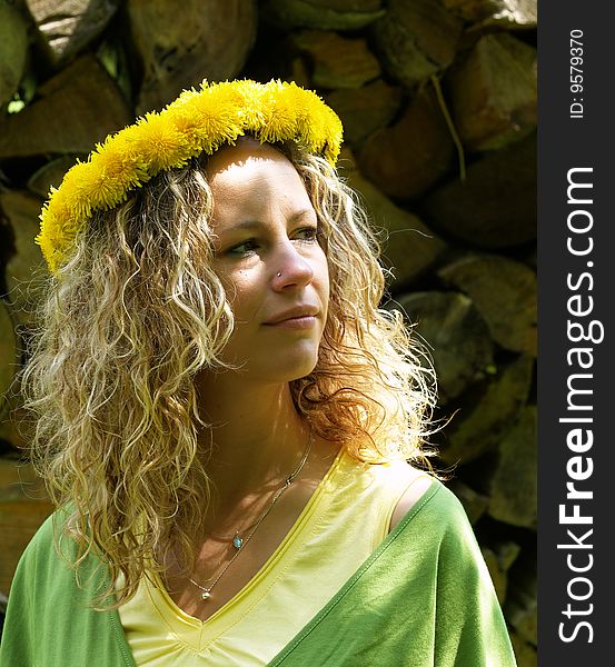 Curly Girl With Dandelion Chain