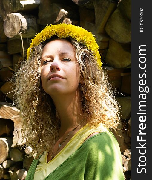 Curly Girl With Dandelion Chain