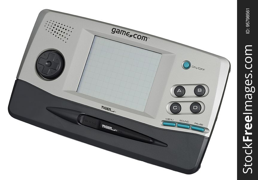 A handheld portable gaming device on white background. A handheld portable gaming device on white background.