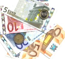 Euro Coins And Notes Stock Image