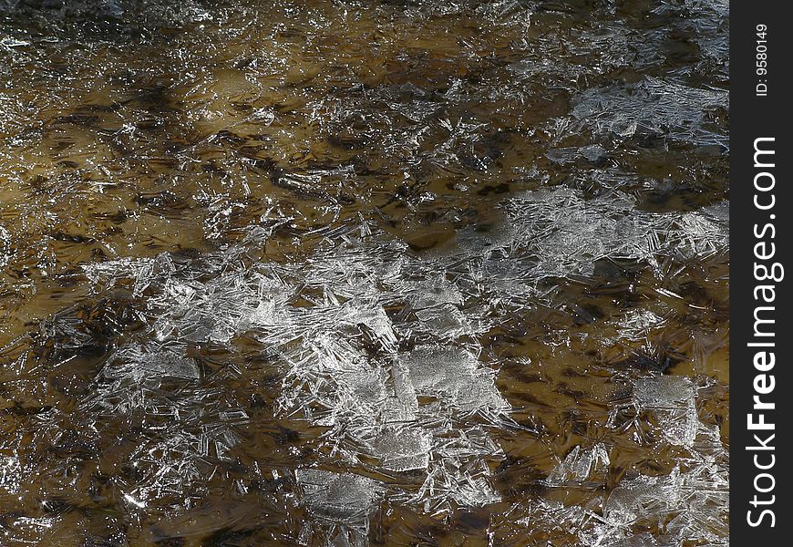 The ice on a surface of a water.