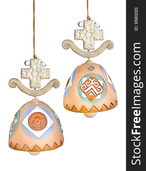 Clay bells with folk Slavic symbols