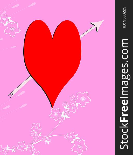 Heart and arrow on pink background. Heart and arrow on pink background
