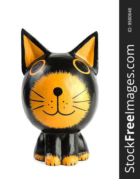 Wooden statuette of cat over white background. Wooden statuette of cat over white background