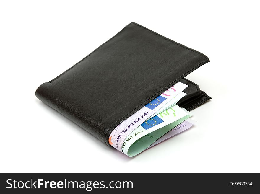 Black leather wallet / purse / money pouch. Black leather wallet / purse / money pouch.