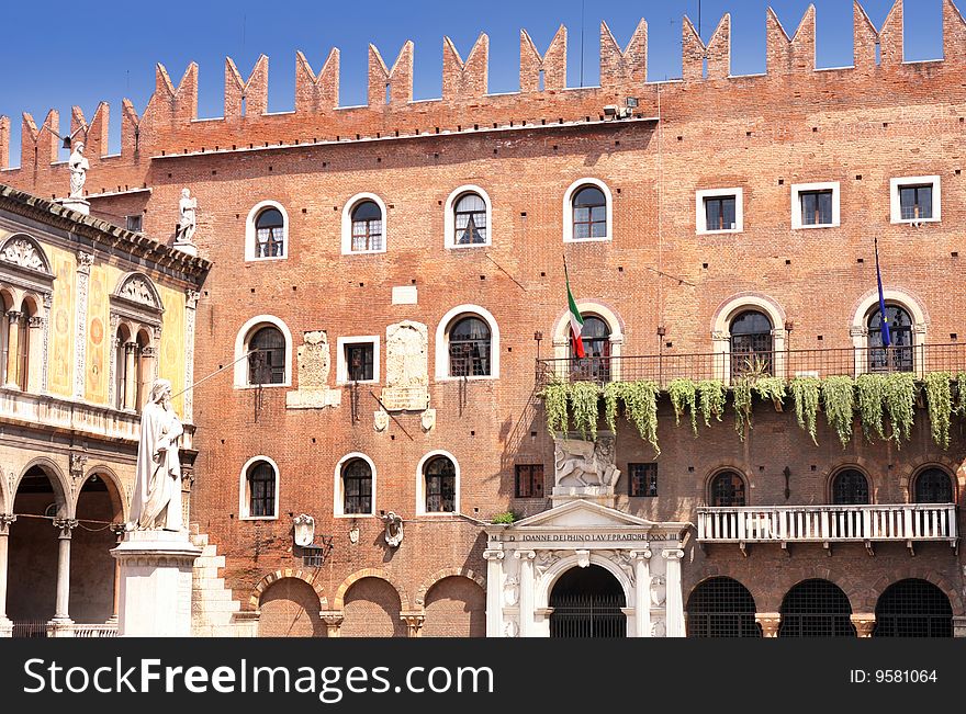 Details facade piazza Signoria in Verona, Italy