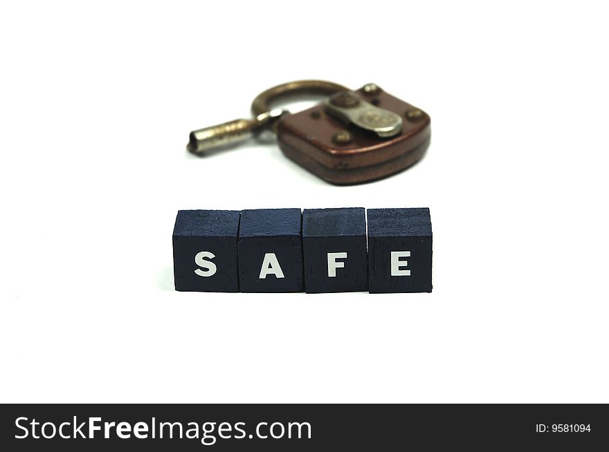 A padlock behind the word safe