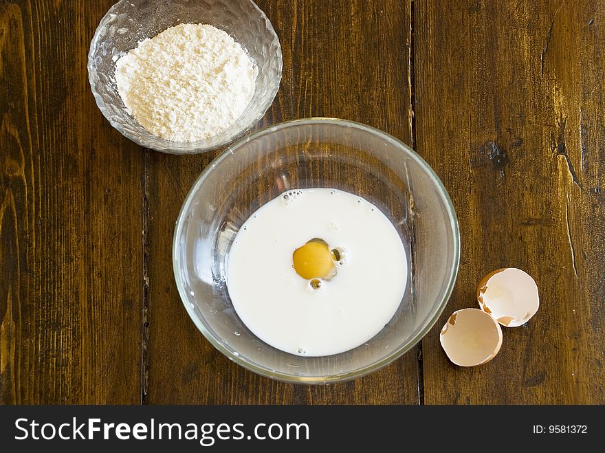 Flour and eggs for baking. Flour and eggs for baking