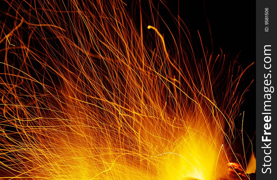 Burning flames of a fire in close-up