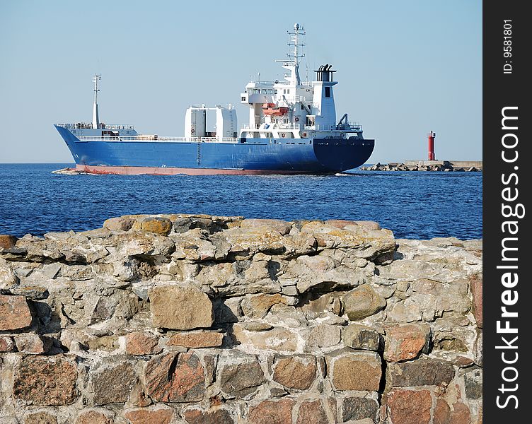 The cargo ship leaves Riga port. The cargo ship leaves Riga port.