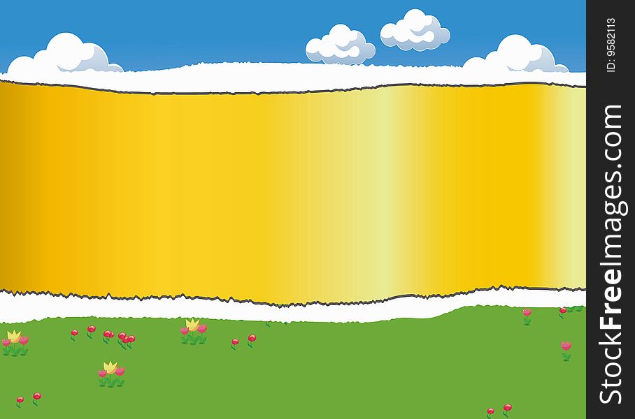 Vector background illustration:ripped picture of sky and grassland