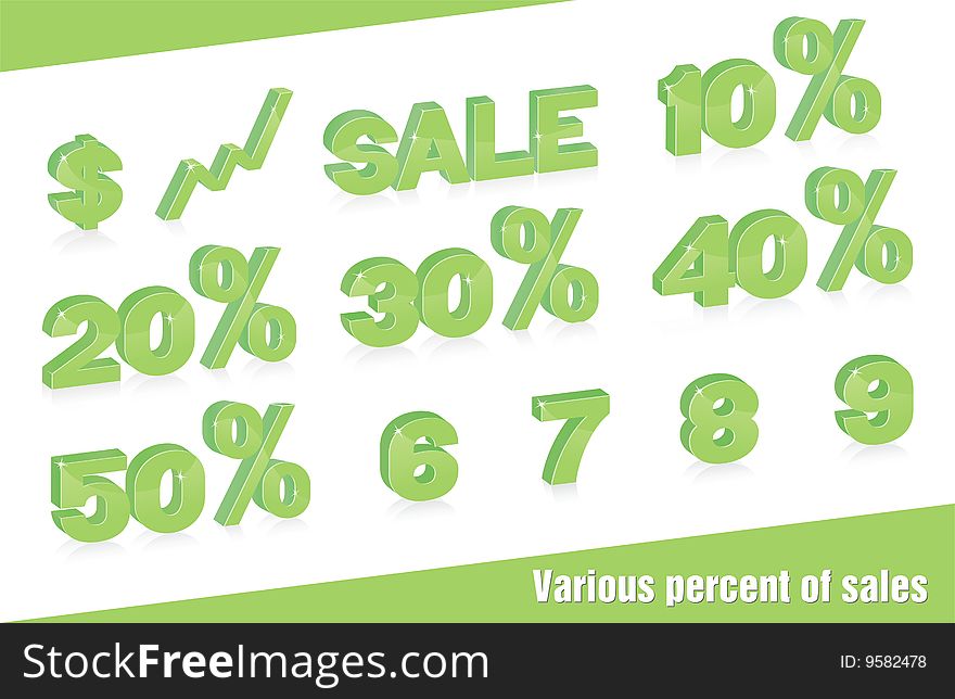 Set of different percent and financial symbols. Set of different percent and financial symbols