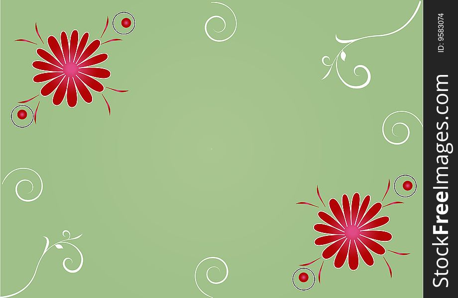 A pale green background with a flower in each corner of the background. A pale green background with a flower in each corner of the background
