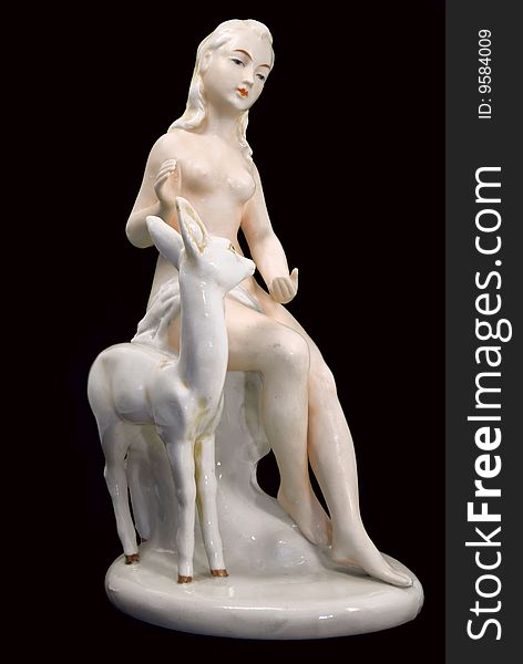 Antiquarian figurine of the young woman with a deer. 1856 Germany