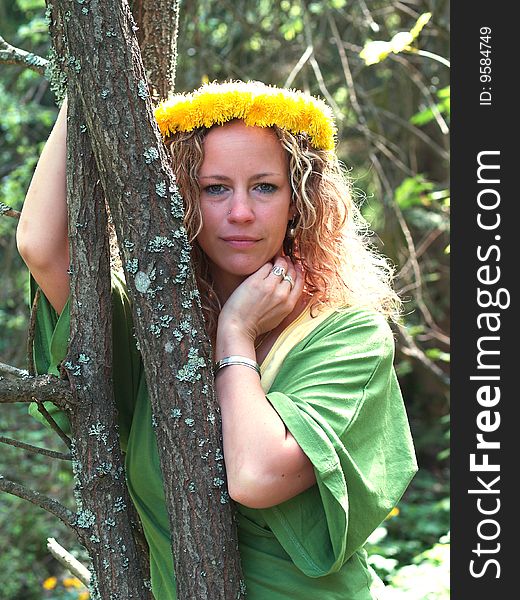 Curly Girl With Dandelion Chain