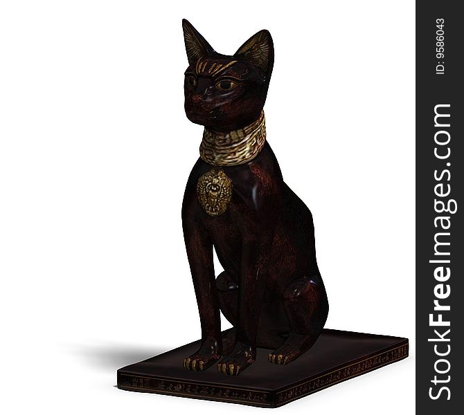 Rendering of the egyp cat statue bast with Clipping Path and shadow over white. Rendering of the egyp cat statue bast with Clipping Path and shadow over white