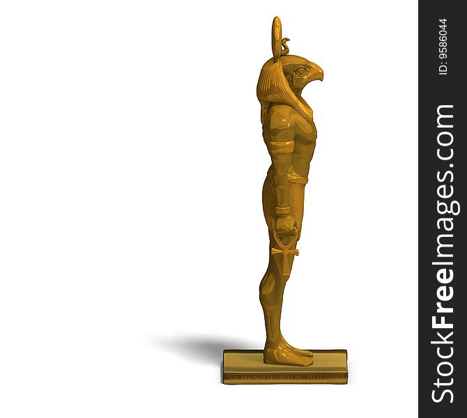 Rendering of eygptian god horus statue with Clipping Path and shadow over white