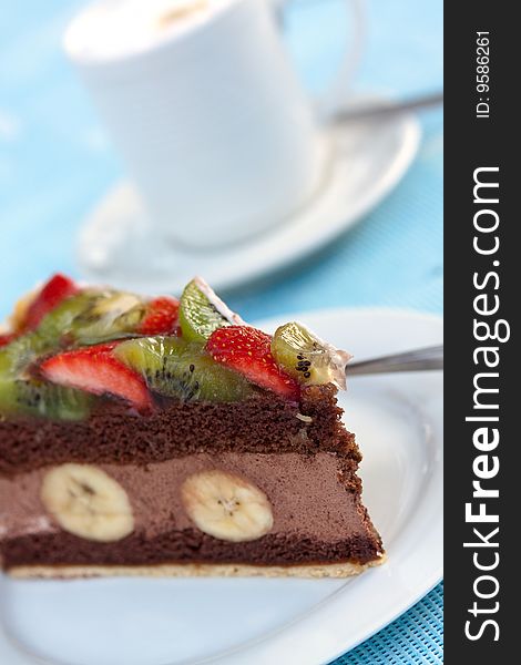 Gourmet- Chocolate Mousse-Cream Pie with Fruits.