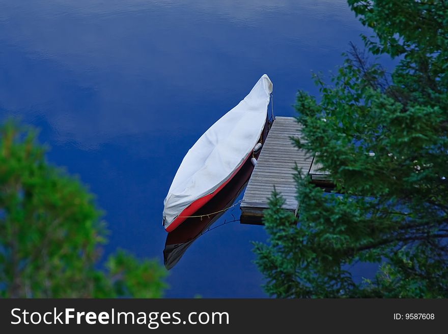 Canoe on a lake in Aiguebelle Park, Quebec