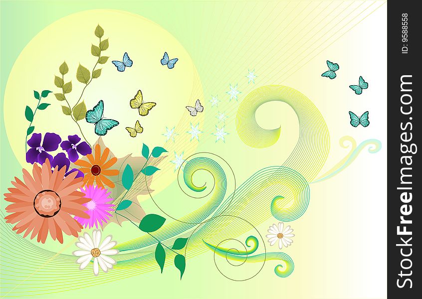 Flowers, butterflies and leave design for a beautiful background. Flowers, butterflies and leave design for a beautiful background.