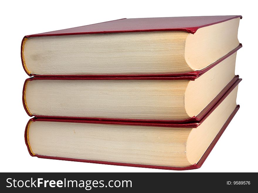 Three books in firm cover of red colour on a white background