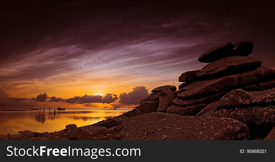 Landscape Of Rocks On Sunset