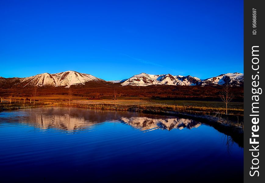 Mountains reflecting in lake