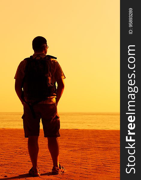 Man, Standing, Sea, Sky