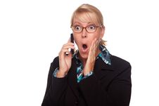 Blonde Woman Shocked On Cell Phone Stock Photo Blonde Woman Shocked On Cell Phone Stock Photo