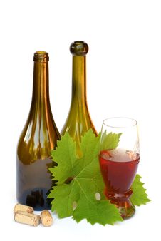 Still-life With Two Wine Bottles, A Glass Of Wine Stock Photos