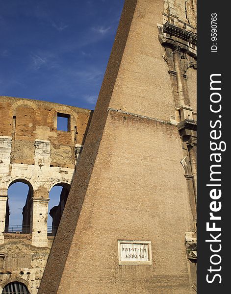 Fragment of a wall of coliseum ancient theatre. rome, italy, europe. Fragment of a wall of coliseum ancient theatre. rome, italy, europe.