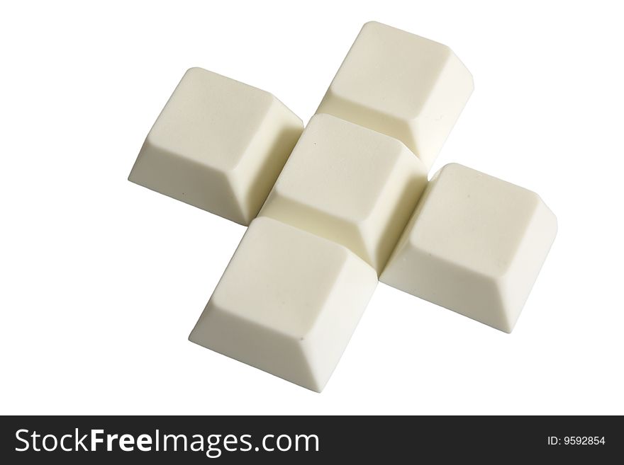 The cross from computer buttons is isolated on a white background. Clipping pach includet.