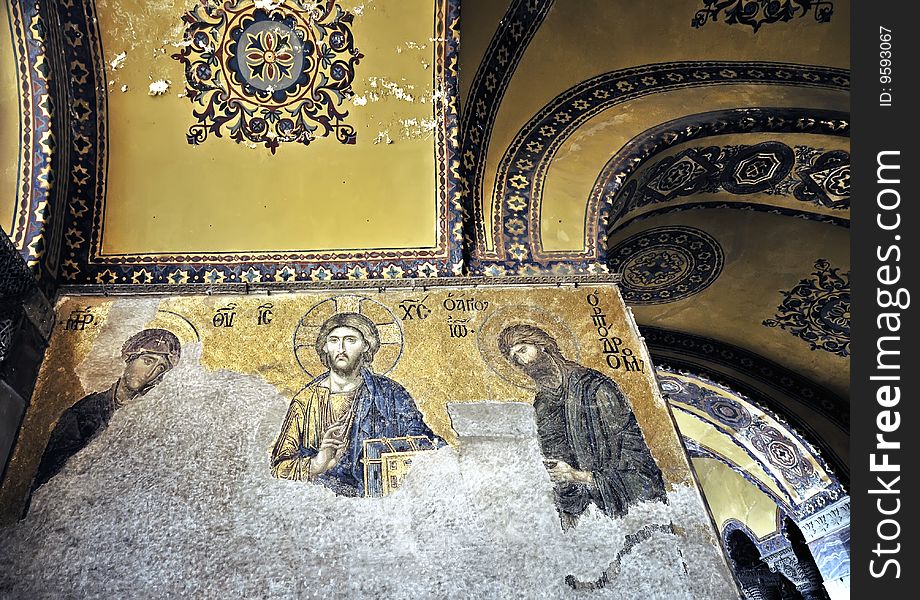 Mosaic of Jesus Christ in church of Hagia Sofia, Istanbul, Turkey