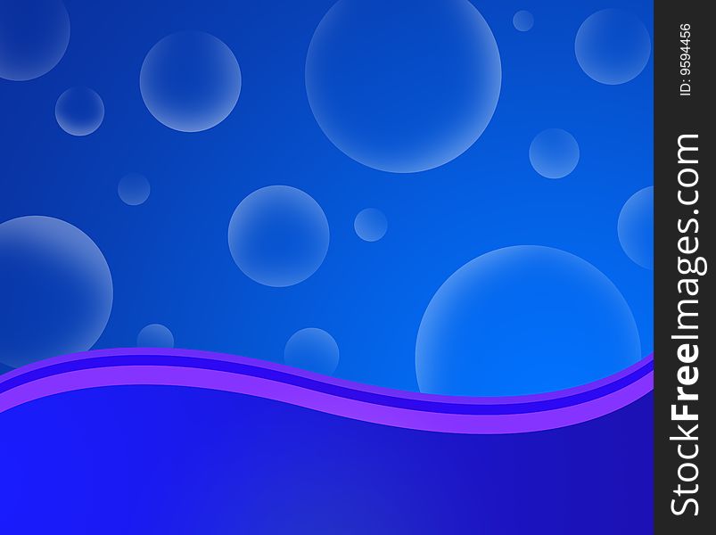 Blue background with transparent white bubbles and some curves. Blue background with transparent white bubbles and some curves