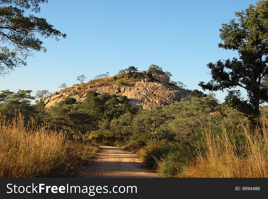 Gravel road in an isolated wilderness area in a rural part of Africa