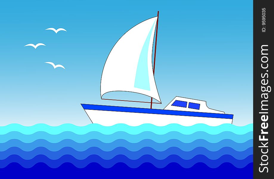 White sailboat on a blue sea