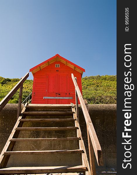 Red beach hut
