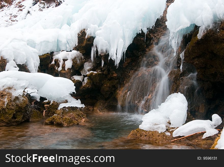 Frozen Waterfall in winter. This photo make in Hungary.