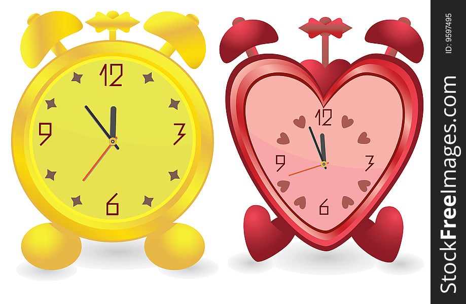 Vector abstract color illustration of two alarm clocks