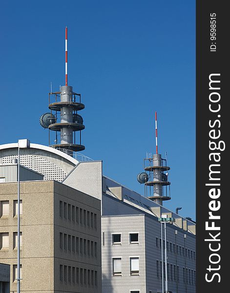 Radio antennas at airport buildings