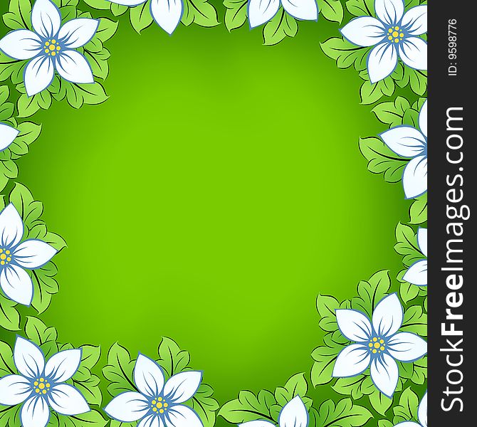 Abstract green frame with flowers and leaves. Abstract green frame with flowers and leaves