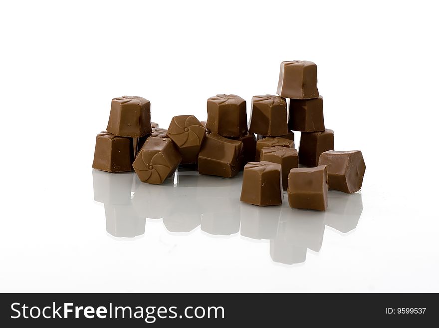 Close up of chocolate candy isolated on white color