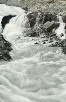 Glacial Flow With Waterfall Royalty Free Stock Photos Glacial Flow With Waterfall Royalty Free Stock Photos