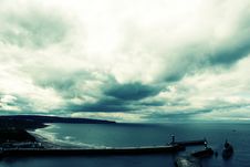 Clouded Coastline Of Whitby Bay, England Royalty Free Stock Image