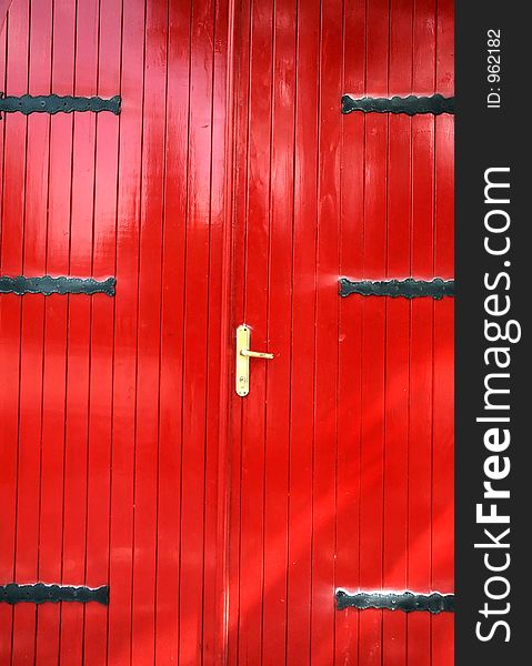 Red door with metal lock. Red door with metal lock