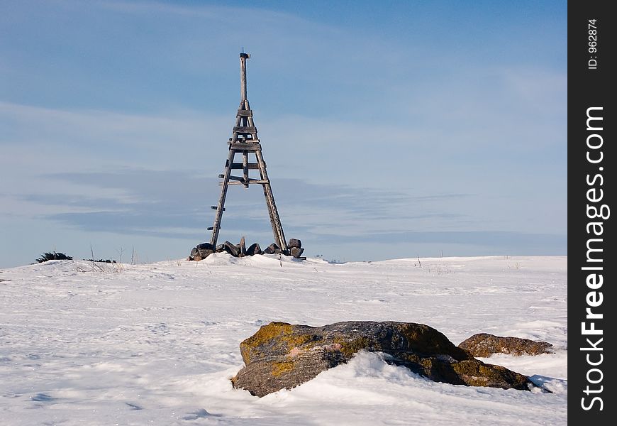 Triangulation point on islands, White Sea, Russia